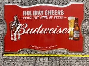 NEW Budweiser Clydesdales Tin Metal Sign Anheuser Busch Holiday RARE Beer Bar